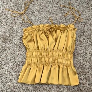 Topshop satin blouse yellow top 6 ties